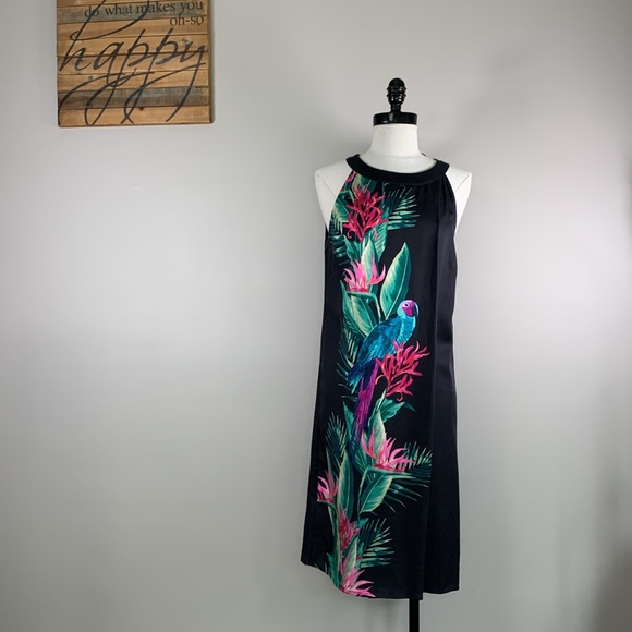 Tommy Bahama Tropical Print Black‎ Mini Dress Paradiso Parrots Women’s Size S - Picture 2 of 16